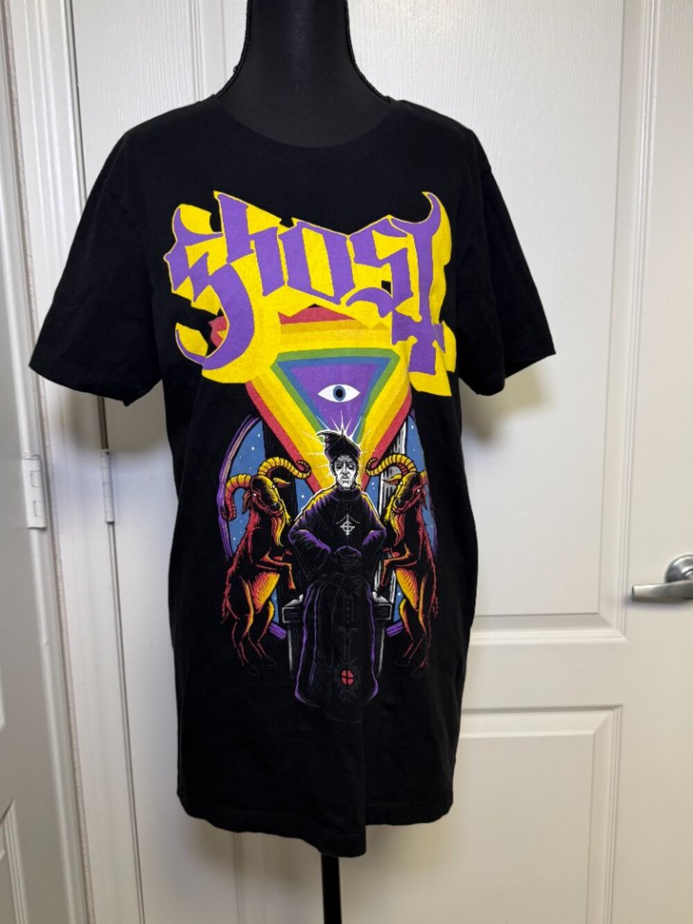 Ghost Band Shirt Papa Emeritus Rainbow Graphic Tee Black Size Medium Official Me